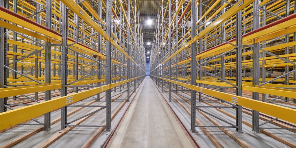 Large empty modern warehouse nobody